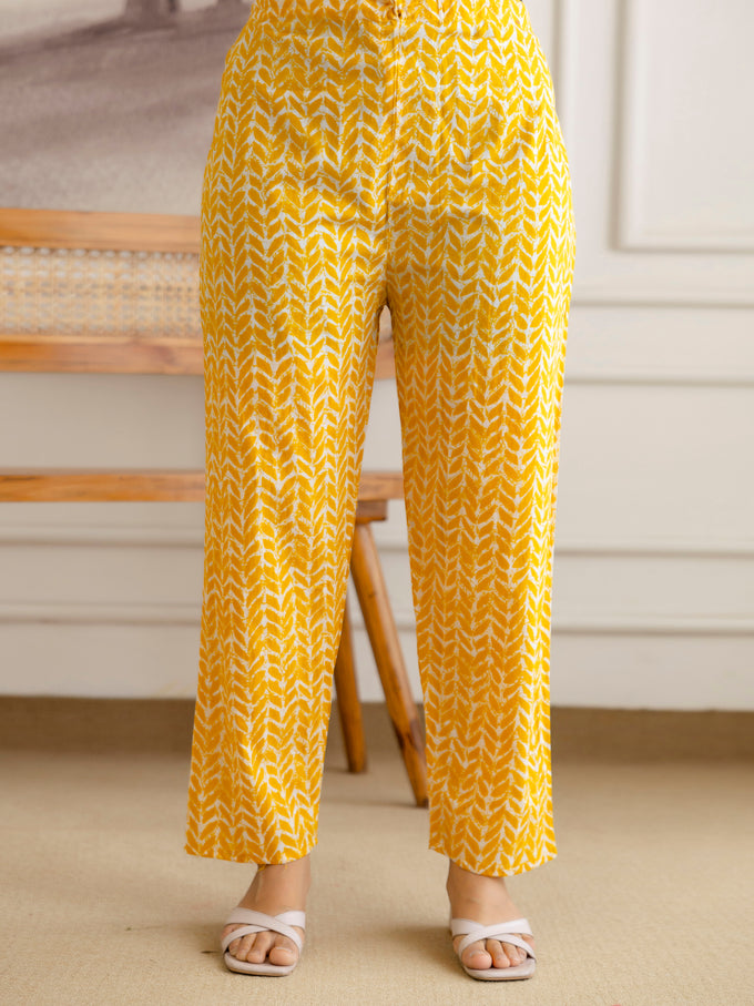 Orange Pure Cotton Beads Embroidery Work Floral Print Kurta Pant with Dupatta Set