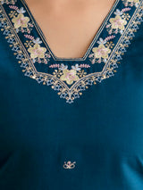 Morpeach Chanderi Cotton Embroidery Work Kurta Pant with Dupatta Set