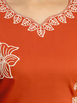 Orange Chanderi Cotton Embroidery Work Kurta Pant with Dupatta Set