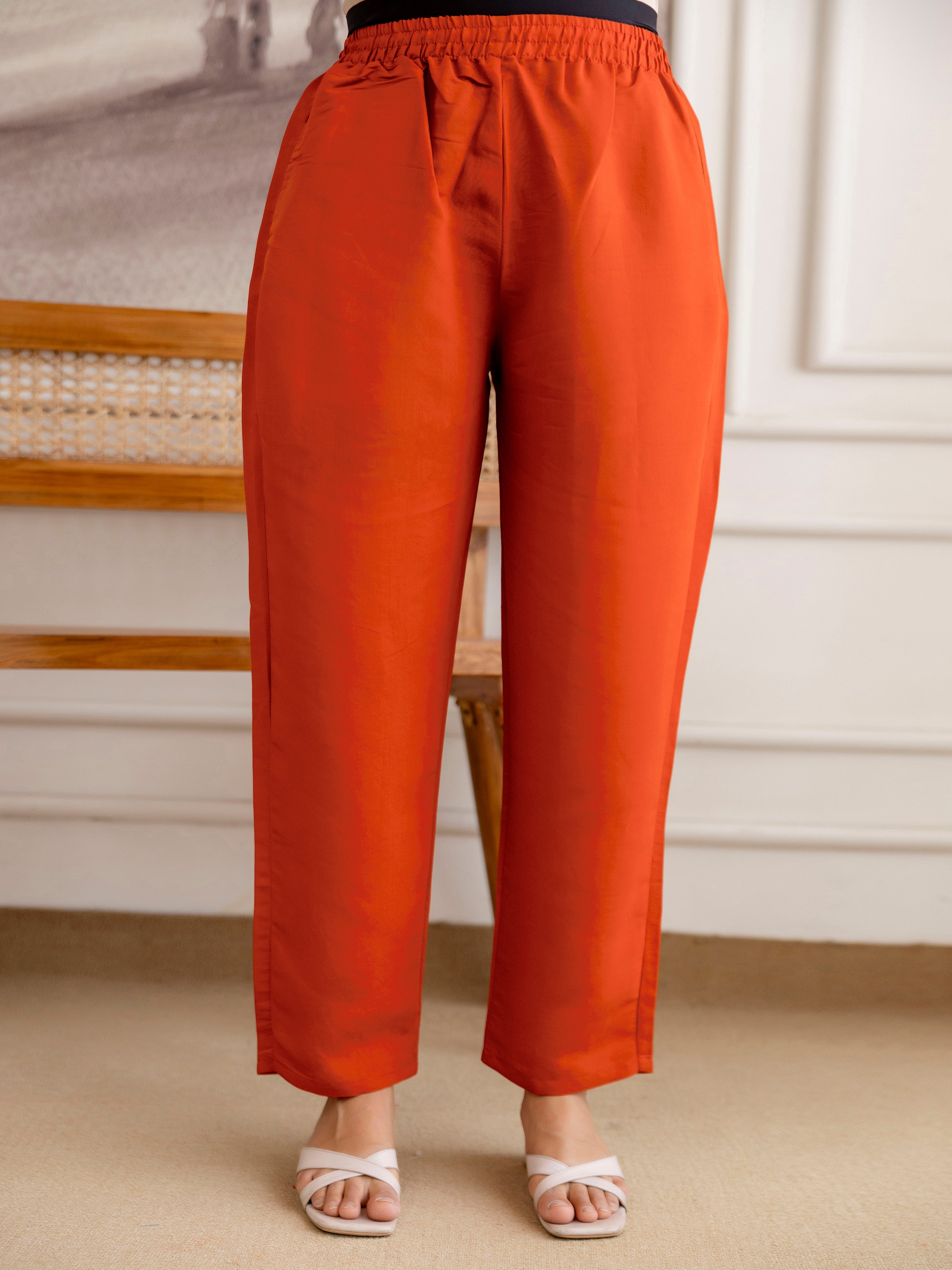 Orange Chanderi Cotton Embroidery Work Kurta Pant with Dupatta Set