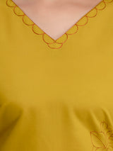 Yellow Chanderi Cotton Embroidery Work Kurta Pant with Dupatta Set