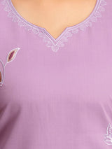 Lightpurple Chanderi Cotton Embroidery Sequence Work Kurta Pant with Dupatta Set