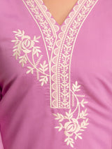 Lightpink Chanderi Cotton Embroidery Work Kurta Pant with Dupatta Set