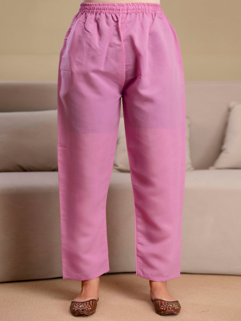 Lightpink Chanderi Cotton Embroidery Work Kurta Pant with Dupatta Set