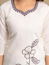 White Chanderi Cotton Embroidery Work Kurta Pant with Dupatta Set