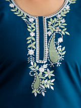 Morpeach Chanderi Cotton Embroidery Sequence Work Kurta Pant with Dupatta Set