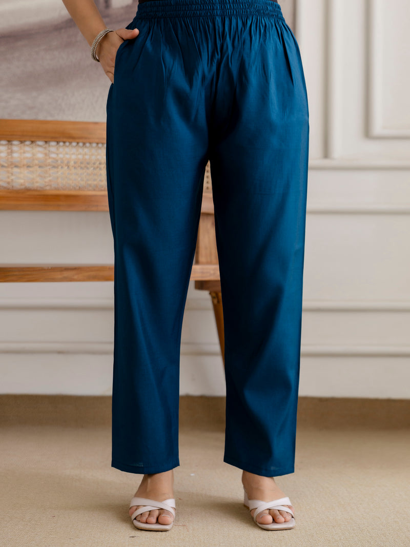 Morpeach Chanderi Cotton Embroidery Sequence Work Kurta Pant with Dupatta Set