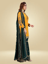 Yellow Georgette Embroidery Salwar Suit Set Kurta Sharara with Dupatta For Women's Trendmallsin