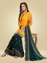 Yellow Georgette Embroidery Salwar Suit Set Kurta Sharara with Dupatta For Women's Trendmallsin