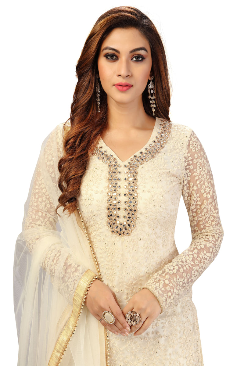 White Cotton Embroidery Salwar Suit Set Kurta Sharara with Dupatta Kurta Palazzo Set Stitched Ready To Wear For Women's Trendmallsin