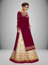 Women's Georgette Net Embroidery Salwar Suit Set Kurta Lehenga with Dupatta Maroon Trendmallsin