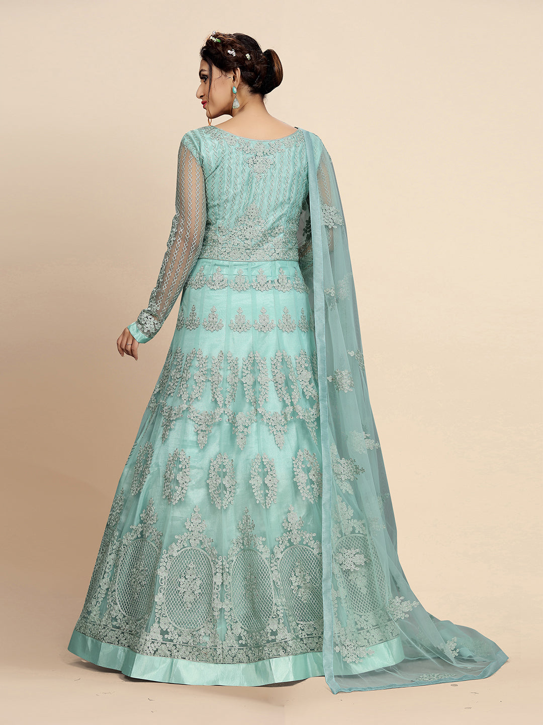 Women's Net Embroidery Salwar Suit Anarkali Kurta Set with Dupatta Trendmallsin