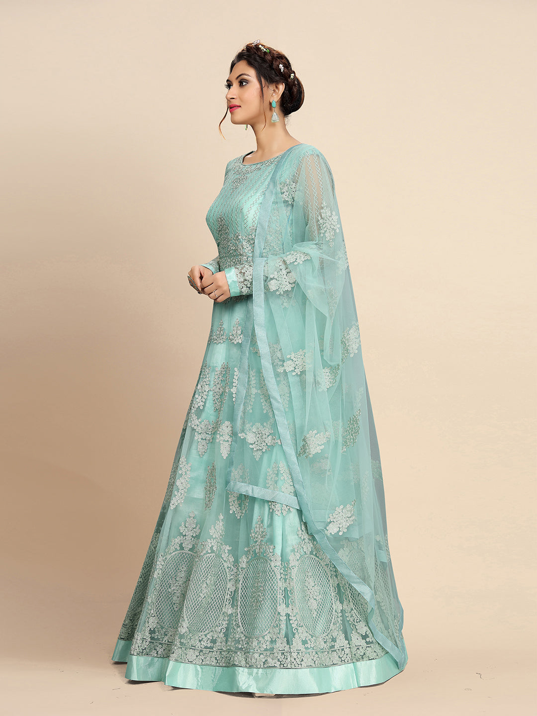 Women's Net Embroidery Salwar Suit Anarkali Kurta Set with Dupatta Trendmallsin