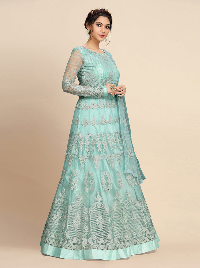 Women's Net Embroidery Salwar Suit Anarkali Kurta Set with Dupatta Trendmallsin