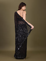 Women's Black Georgette Sequence Embroidery Work Saree with Blouse Piece Trendmalls