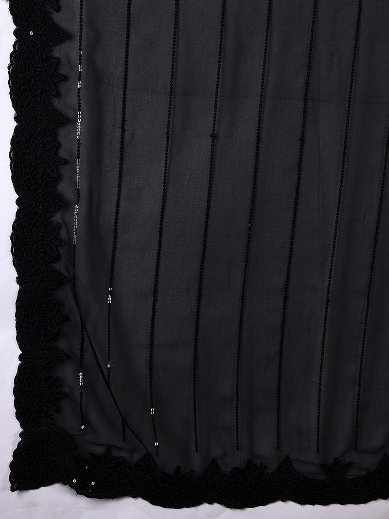 Black Georgette Sequence Embroidery Work Saree with Blouse Piece Trendmalls