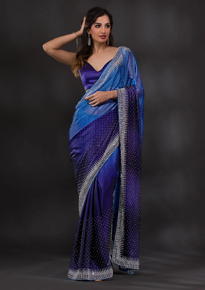 Blue Rangoli Silk Siroski Dual Shade Saree with Unstitch Blouse Piece Trendmalls