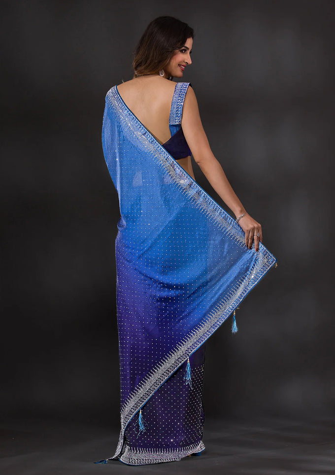 Blue Rangoli Silk Siroski Dual Shade Saree with Unstitch Blouse Piece Trendmalls