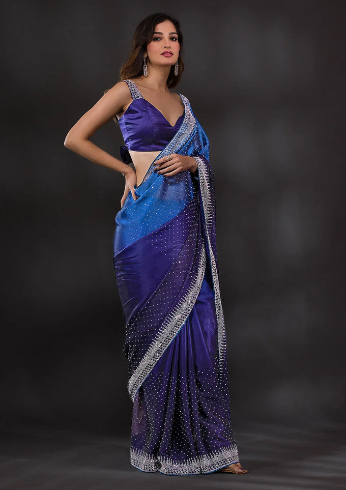 Blue Rangoli Silk Siroski Dual Shade Saree with Unstitch Blouse Piece Trendmalls