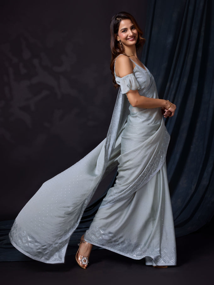 Women's Rangoli Silk Siroski Dual Shade Saree with Unstitch Blouse Piece Trendmalls