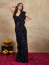 Women's Georgette Sequence Embroidery Work Saree with Blouse Piece Trendmalls