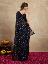 Women's Georgette Sequence Embroidery Work Saree with Blouse Piece Trendmalls