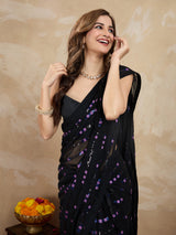 Women's Georgette Sequence Embroidery Work Saree with Blouse Piece Trendmalls