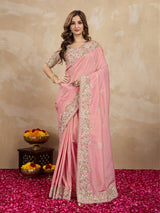 Women's Jacquard Silk Embroidery Sequin Work Saree with Unstitch Blouse Piece Trendmalls