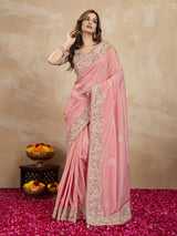 Women's Jacquard Silk Embroidery Sequin Work Saree with Unstitch Blouse Piece Trendmalls