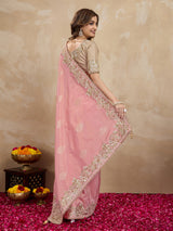 Women's Jacquard Silk Embroidery Sequin Work Saree with Unstitch Blouse Piece Trendmalls