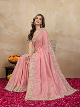 Women's Jacquard Silk Embroidery Sequin Work Saree with Unstitch Blouse Piece Trendmalls