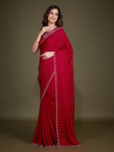 Women's Satin Silk Siroski Zarkan Work Saree with Unstitch Blouse Piece Trendmalls