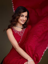 Women's Satin Silk Siroski Zarkan Work Saree with Unstitch Blouse Piece Trendmalls