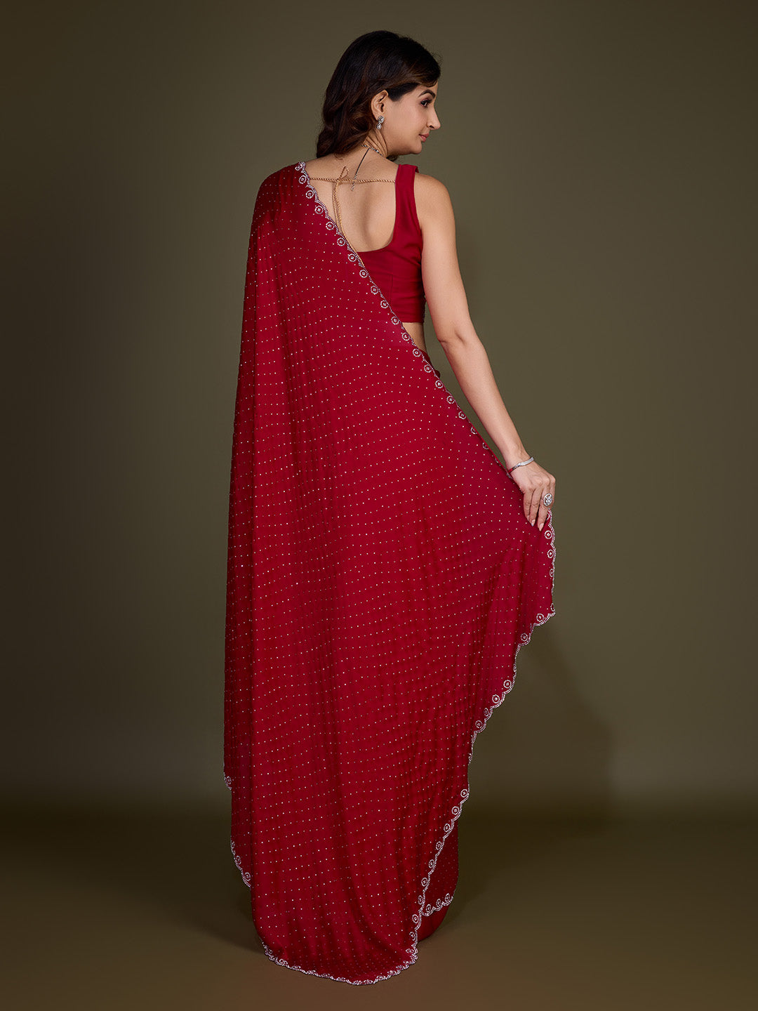 Women's Satin Silk Siroski Zarkan Work Saree with Unstitch Blouse Piece Trendmalls