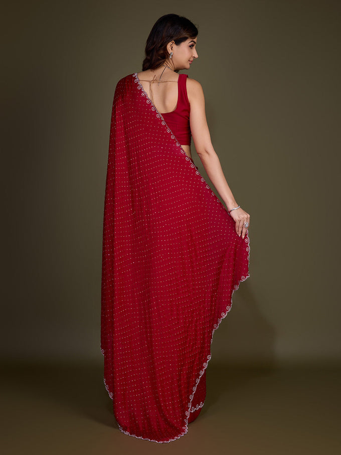 Women's Satin Silk Siroski Zarkan Work Saree with Unstitch Blouse Piece Trendmalls