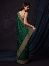 Darkgreen Vichitra Silk Embroidery Work Saree with Unstitch Blouse Piece Trendmalls