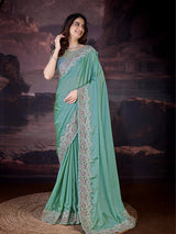 Women's Grey Rangoli Silk Embroidery Saree with Net Sequin work Blouse Piece Trendmalls