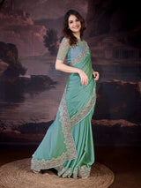 Women's Grey Rangoli Silk Embroidery Saree with Net Sequin work Blouse Piece Trendmalls