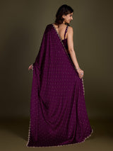 Women's Purple Satin Silk Siroski Zarkan Work Saree with Unstitch Blouse Piece Trendmalls