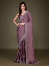 Women Light Brown Saree Rangoli sik Embroidery With Siroski Work Saree Trendmalls