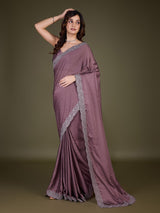 Women Light Brown Saree Rangoli sik Embroidery With Siroski Work Saree Trendmalls