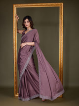 Women Light Brown Saree Rangoli sik Embroidery With Siroski Work Saree Trendmalls