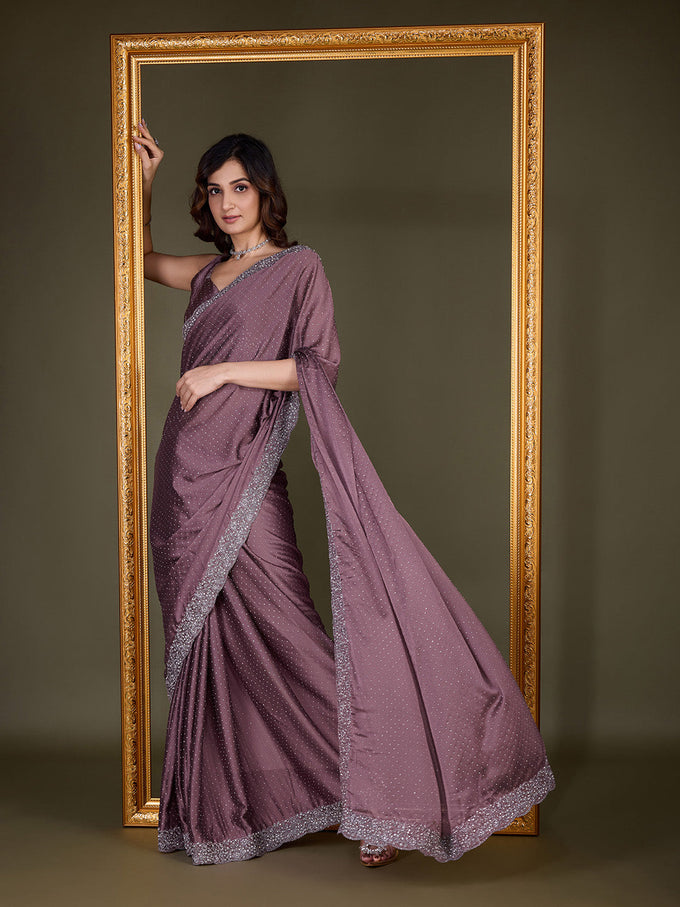 Women Light Brown Saree Rangoli sik Embroidery With Siroski Work Saree Trendmalls