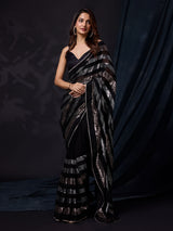 Women's Black Silk Sequins Work Saree with Blouse Piece Trendmalls
