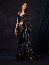 Women's Black Silk Sequins Work Saree with Blouse Piece Trendmalls