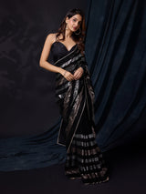 Women's Black Silk Sequins Work Saree with Blouse Piece Trendmalls