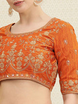 Women's Red Pure Silk Embroidery Work Saree with Unstitch Blouse Piece Trendmalls