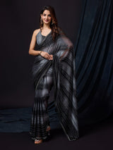 Black Chiffon Siroski Work Saree with Unstitch Blouse Piece For Women Trendmalls