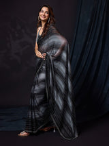 Black Chiffon Siroski Work Saree with Unstitch Blouse Piece For Women Trendmalls