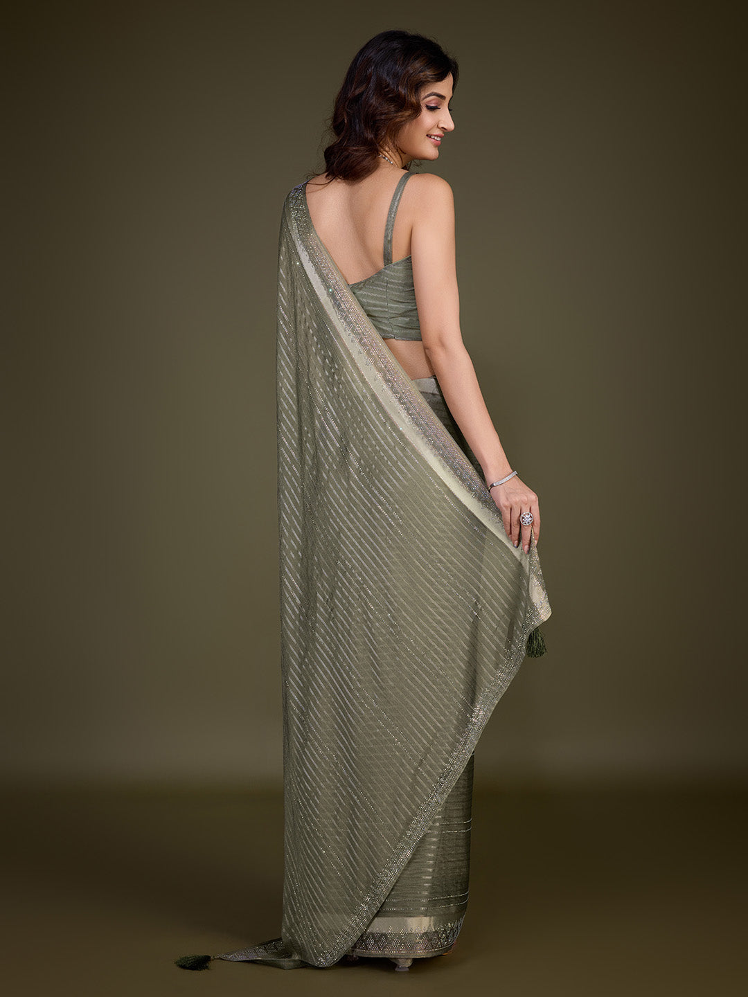 Women's Chiffon Siroski Work Saree with Unstitch Blouse Piece Trendmalls